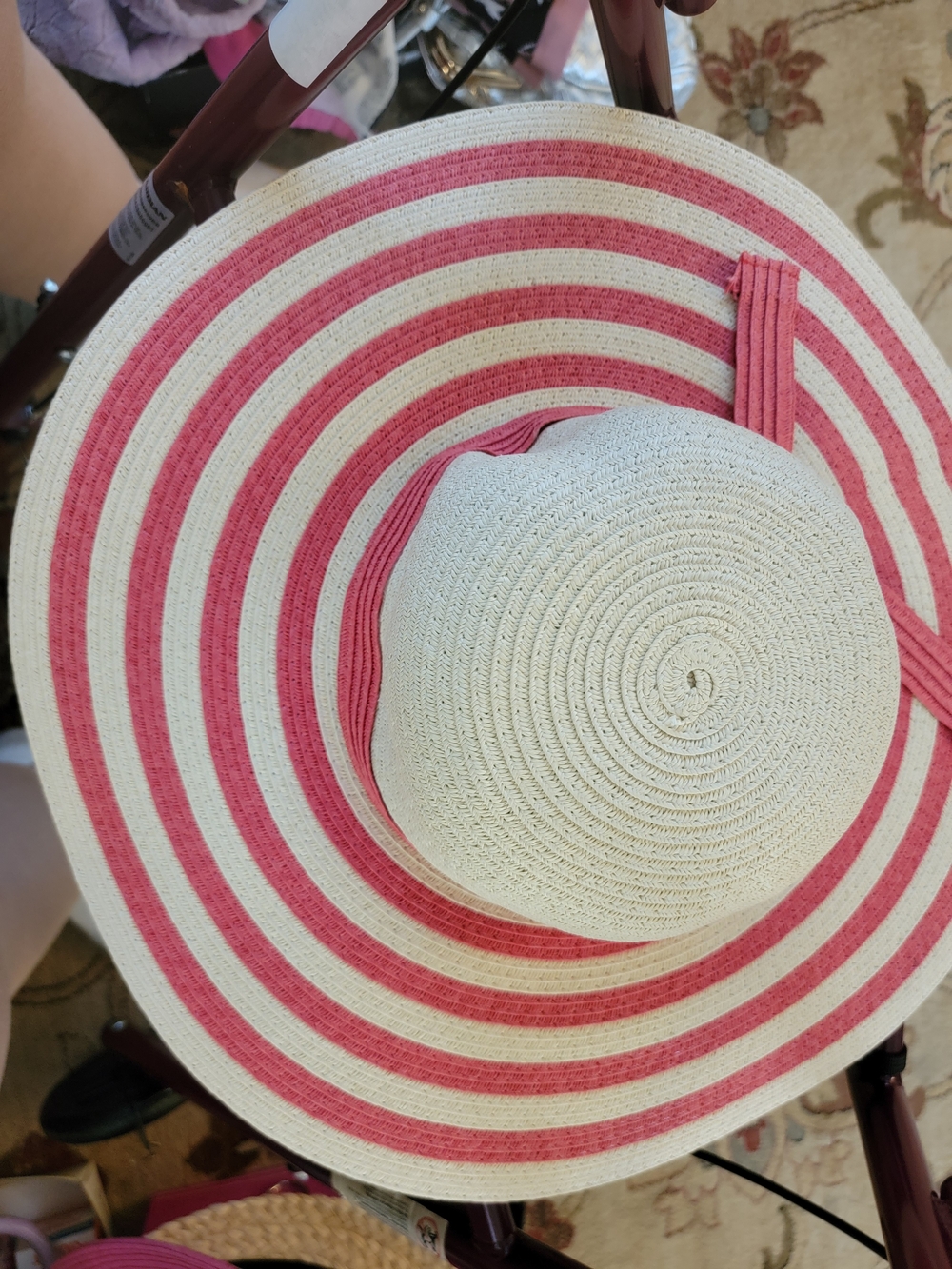 Coral & White Striped Womens Sun Hat - Lightweight Summer Accessory